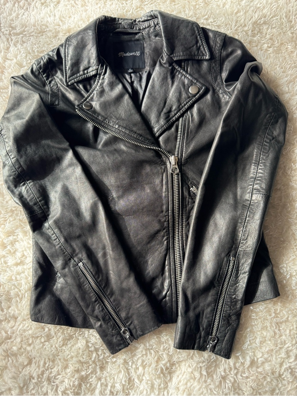 Madewell Washed Leather Motorcycle Jacket Black E0488 Capsule Moto Biker Size XS - Picture 8 of 13